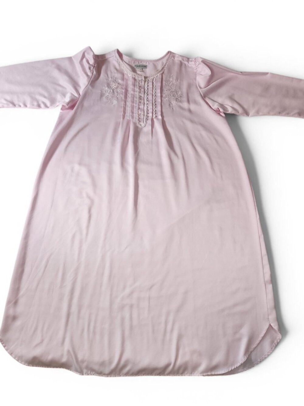Miss Elaine Vintage Style Pink Nightgown XL Embroidered Floral Lace Trim FLAW